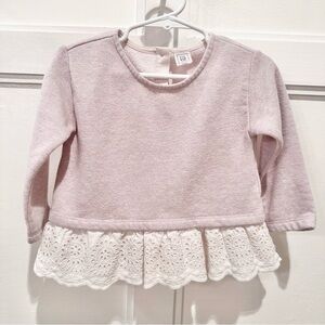 GAP 18-24M Pink Sparkly Sweatshirt with Scalloped Eyelet Bottom